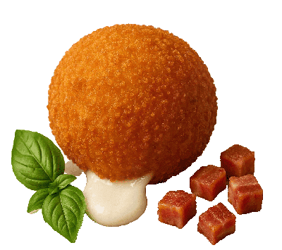 Arancino Carbonara mit Speck und Mozzarella