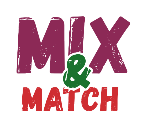 Logo Mix & Match in Lila und Rot mit grünem Undzeichen